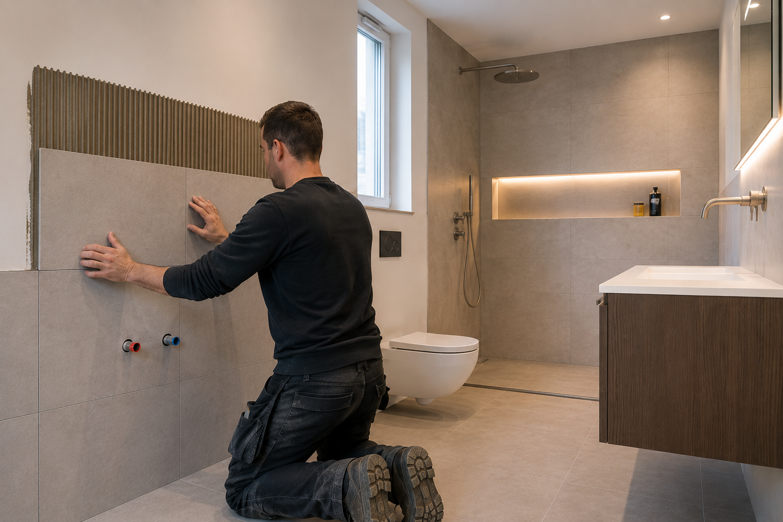 Gerenoveerde badkamer met moderne afwerking door Biernat